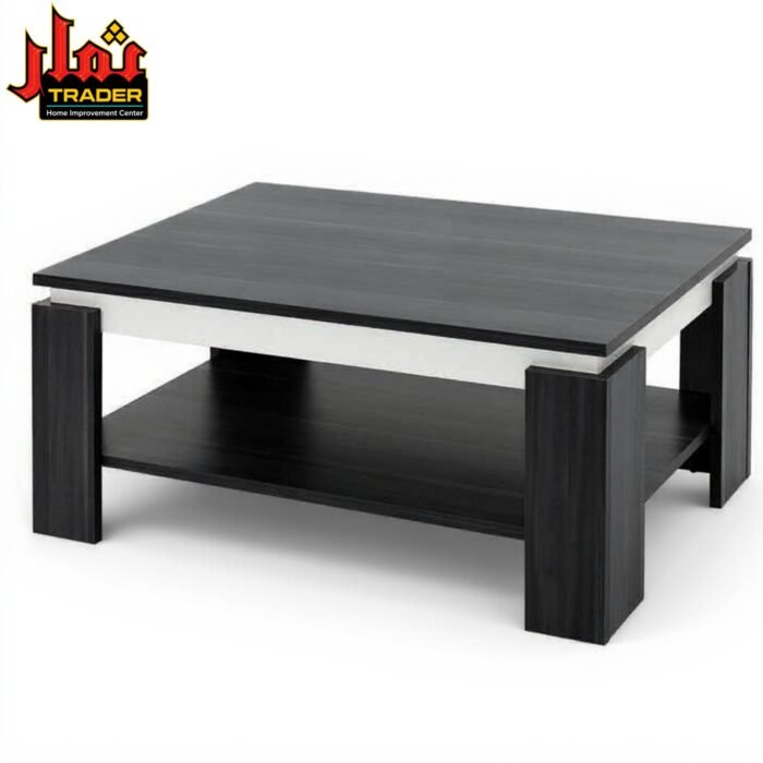 Modern Wooden Coffee Table | Walnut & White Rectangular Center Table with Lower Shelf