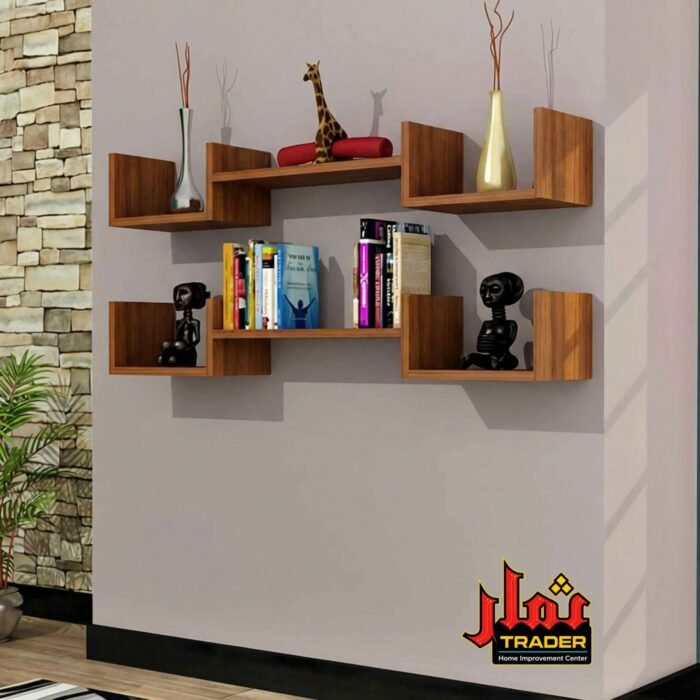 Modern Brown Wooden Wall Shelves Set | Decorative Multi-Tier Wall Rack for Home & Office
