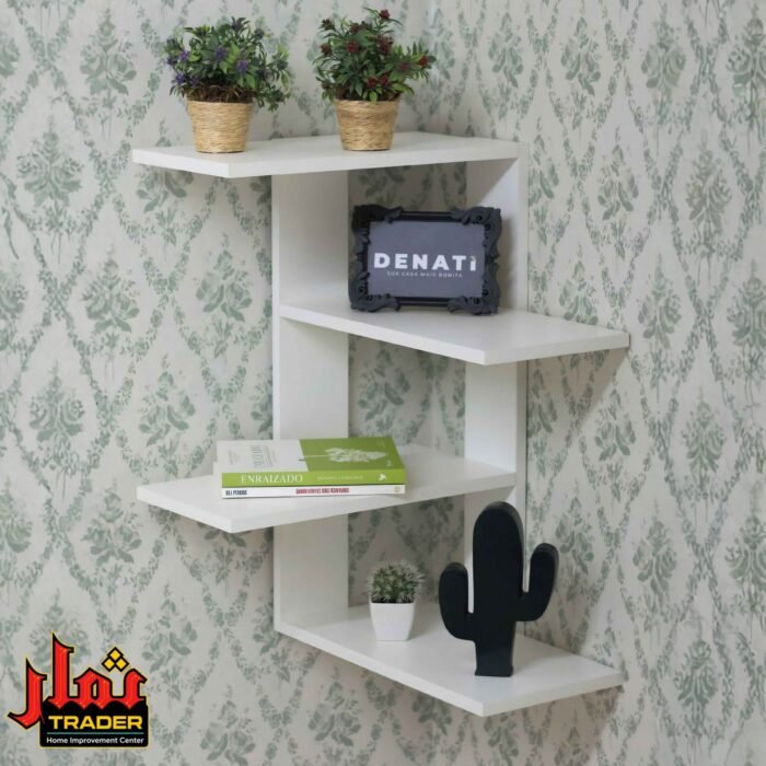 Modern White Wooden Wall Shelves with 4-Tier Design | Decorative Floating Wall Rack for Home