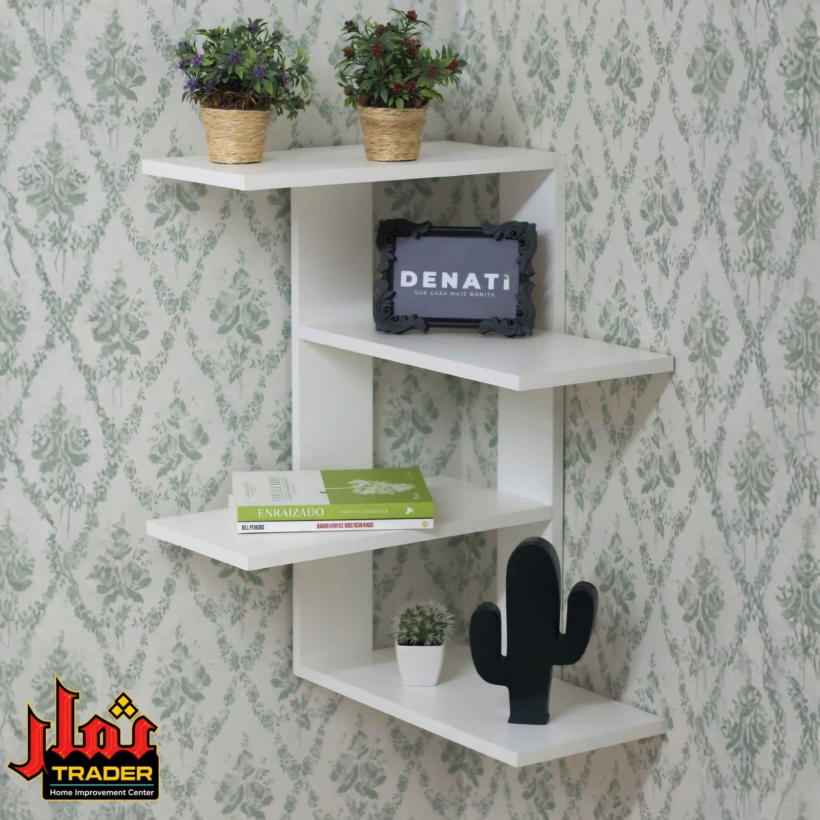 Modern White Wooden Wall Shelves with 4-Tier Design | Decorative Floating Wall Rack for Home