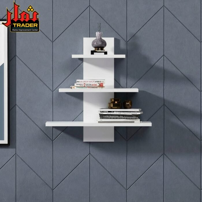 Modern White Wall Shelves with Vertical Back Panel | 3-Tier Floating Wall Rack for Home & Office