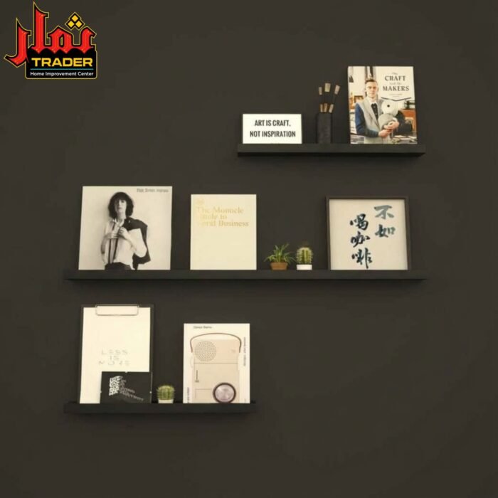 Modern Black Floating Wall Shelves Set | Decorative Picture & Display Shelves for Home