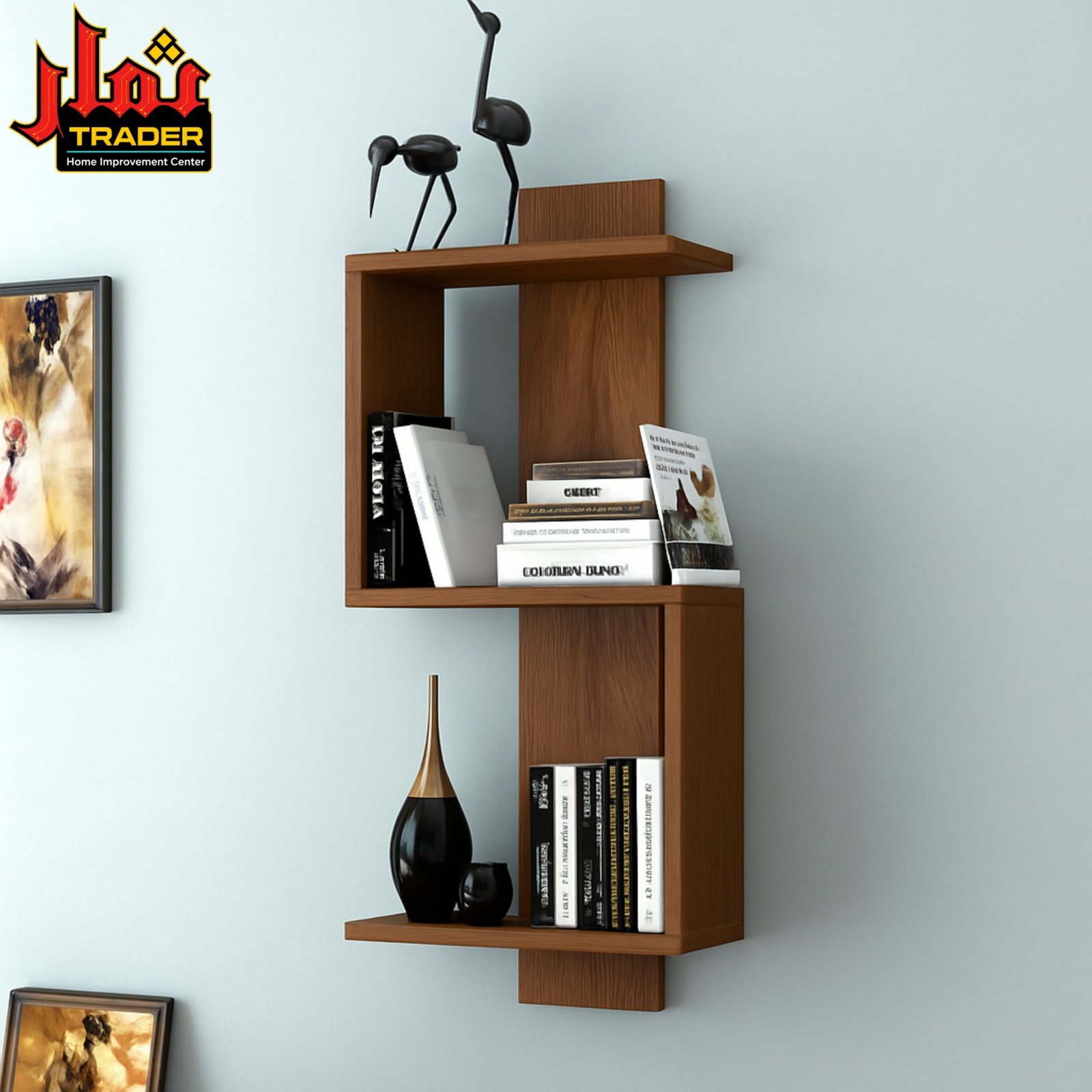 Modern Brown & White Wall Shelves with Storage | Decorative Wall Rack - Image 2