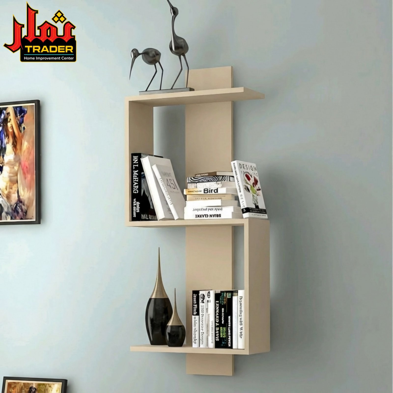 Modern Brown & White Wall Shelves with Storage | Decorative Wall Rack - Image 3