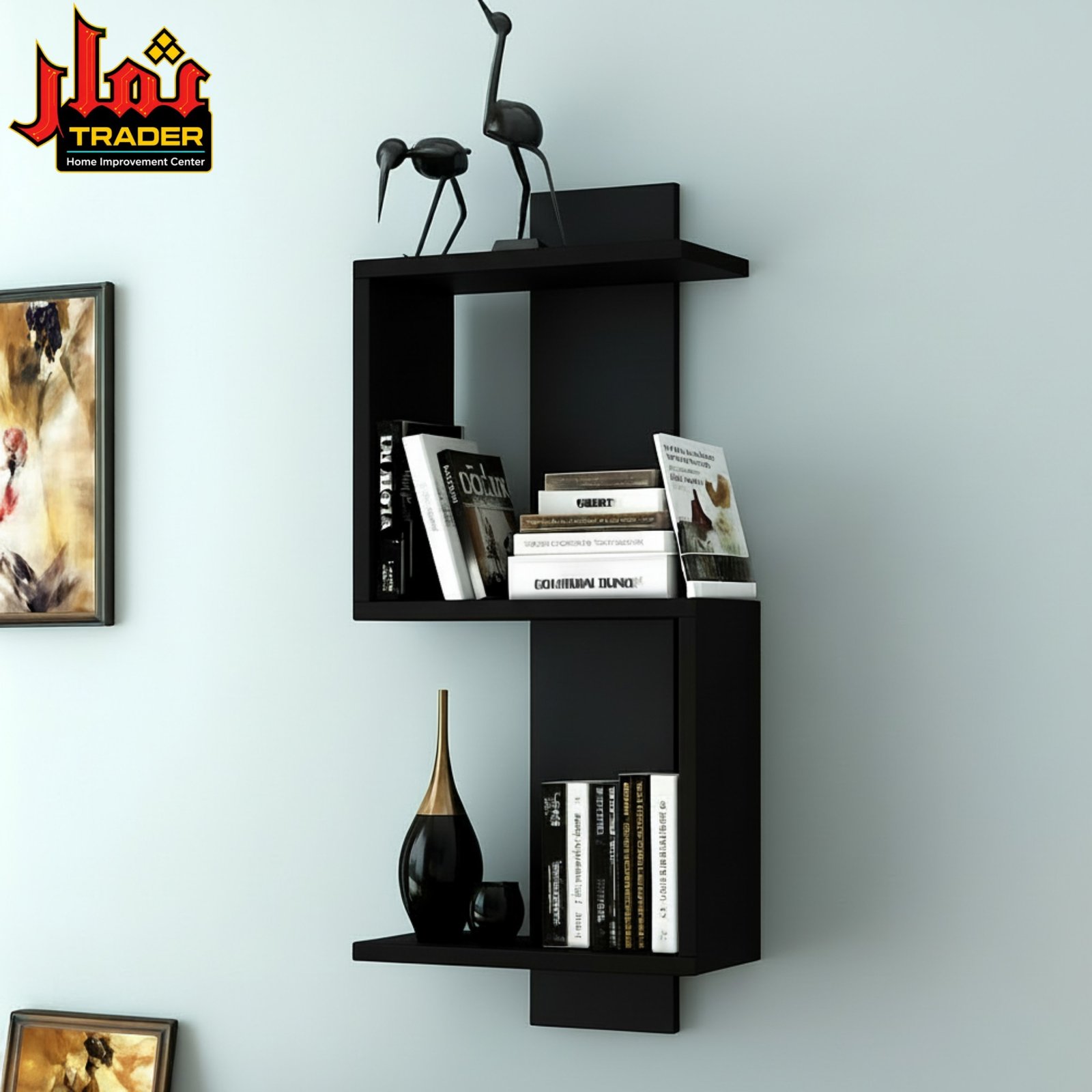 Modern Brown & White Wall Shelves with Storage | Decorative Wall Rack - Image 4