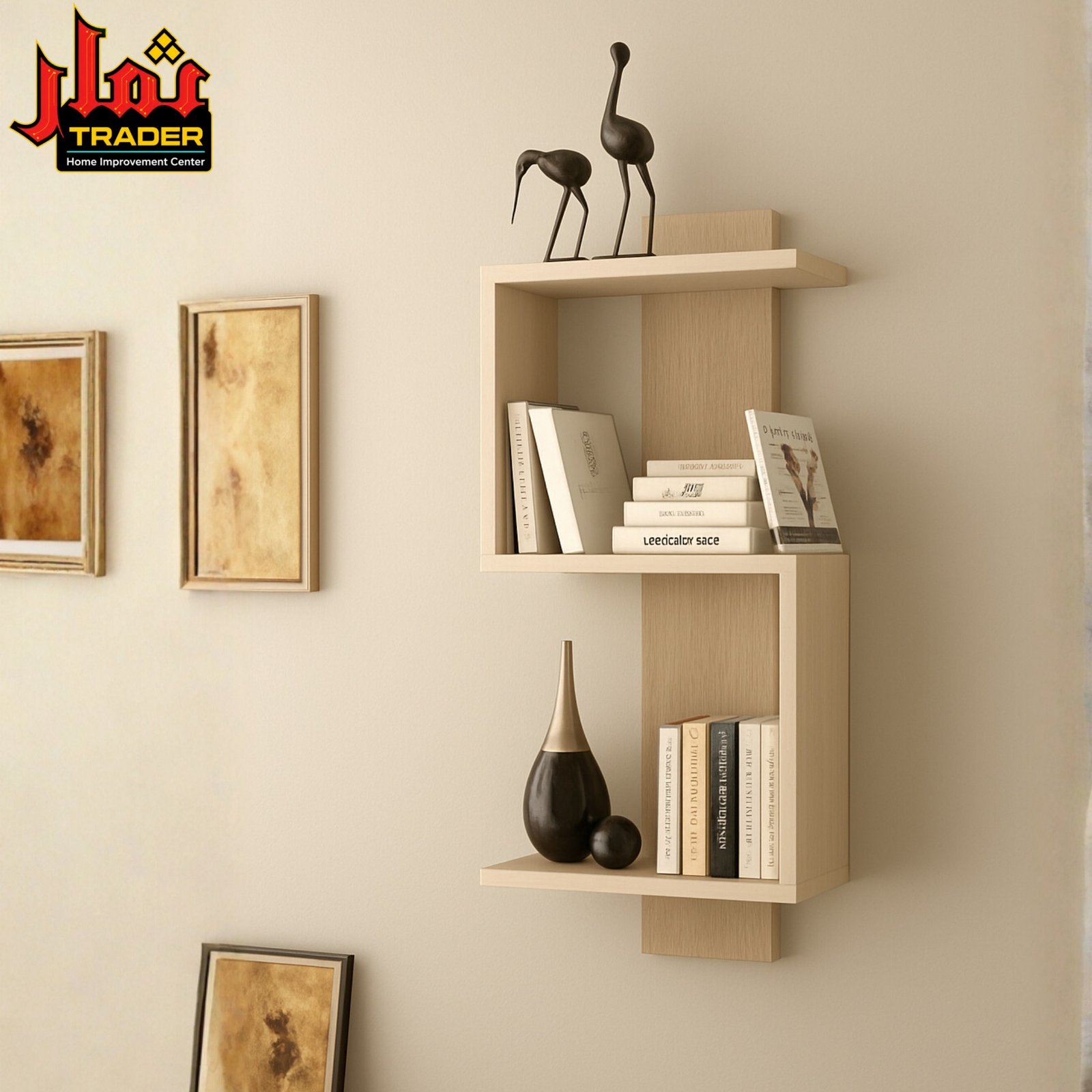 Modern Brown & White Wall Shelves with Storage | Decorative Wall Rack - Image 5