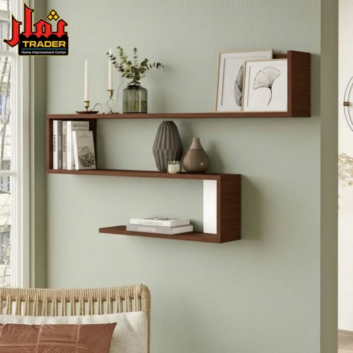 Modern Wooden Wall Shelves with Geometric Open Storage | Decorative Wall Rack
