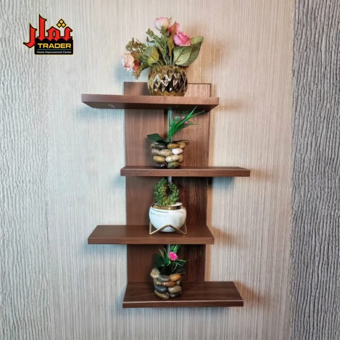 Modern White Wooden Wall Shelf with Geometric Design | Floating Display Rack & Decorative Wall Shelf Pakistan