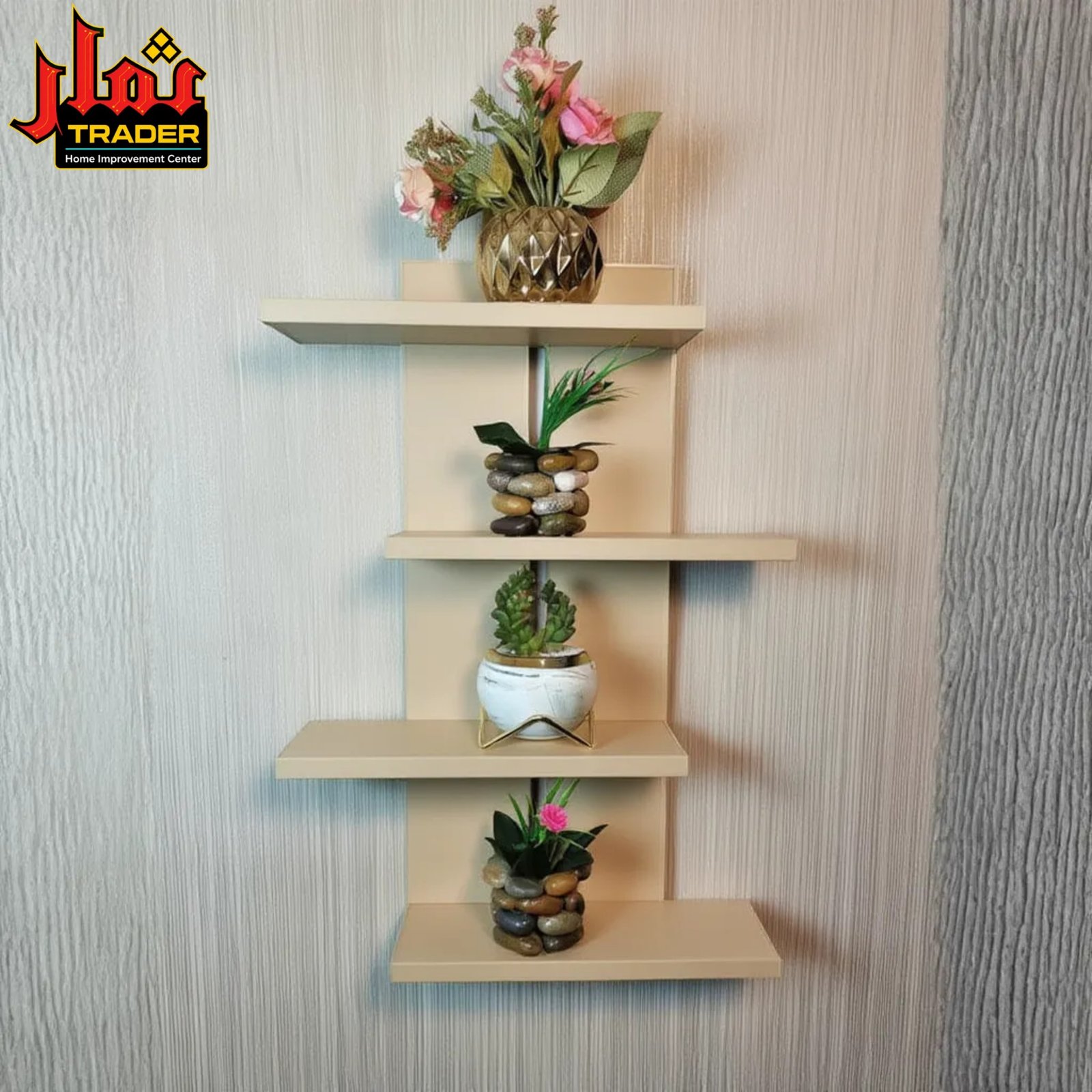 Modern White Wooden Wall Shelf with Geometric Design | Floating Display Rack & Decorative Wall Shelf Pakistan - Image 2
