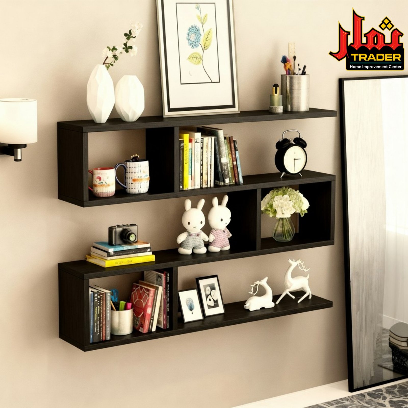 Modern White Wall Shelves with Multiple Storage Compartments | Decorative Wall Rack - Image 2