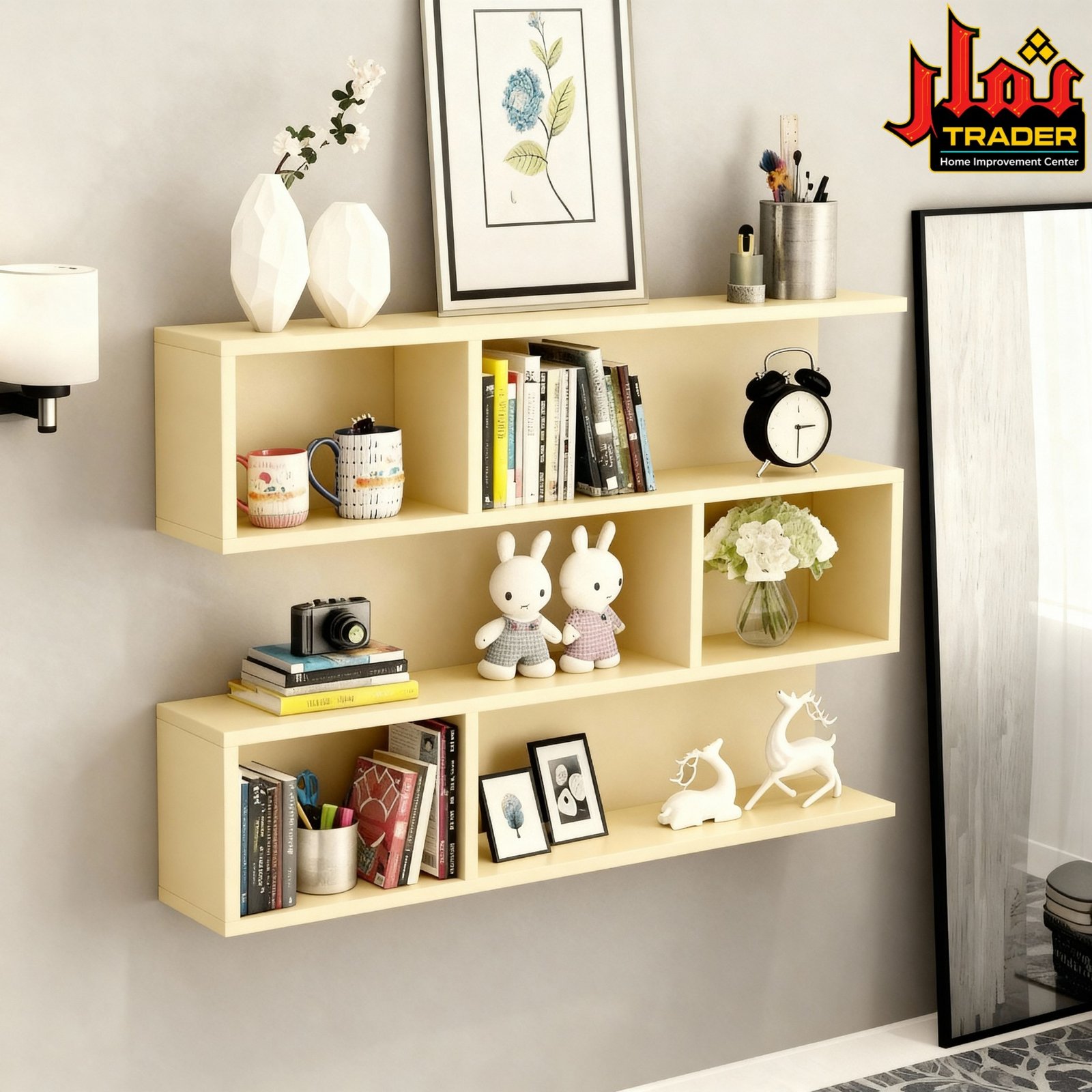 Modern White Wall Shelves with Multiple Storage Compartments | Decorative Wall Rack - Image 3