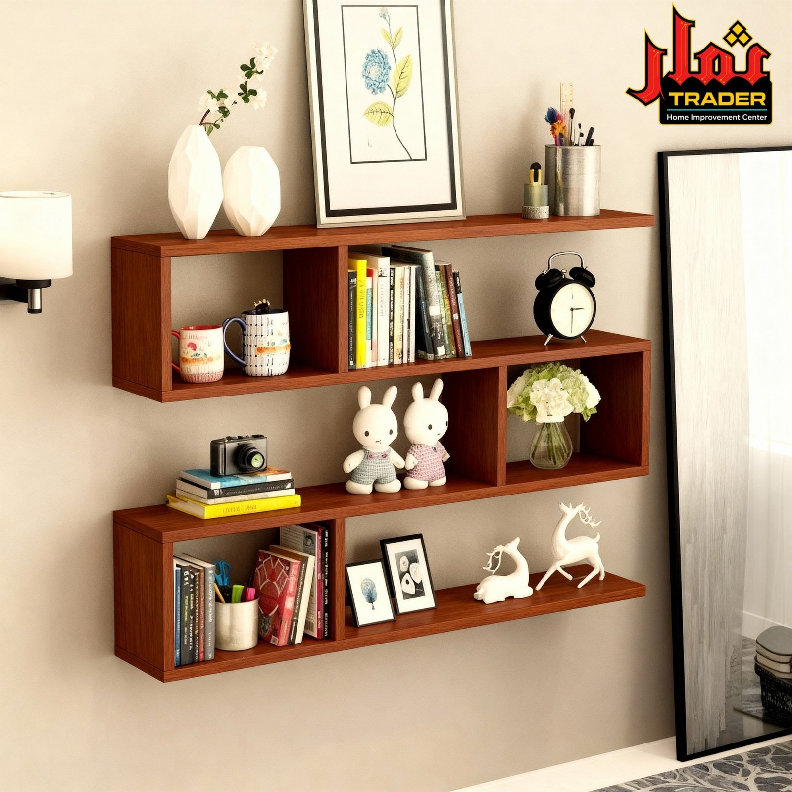 Modern White Wall Shelves with Multiple Storage Compartments | Decorative Wall Rack - Image 4