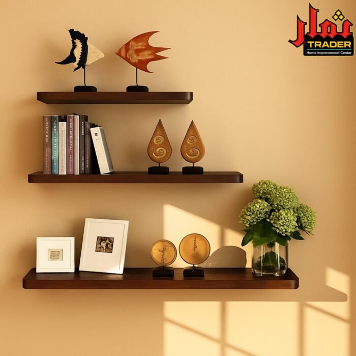 Modern Brown Floating Wall Shelves | Wooden Decorative Display Shelves