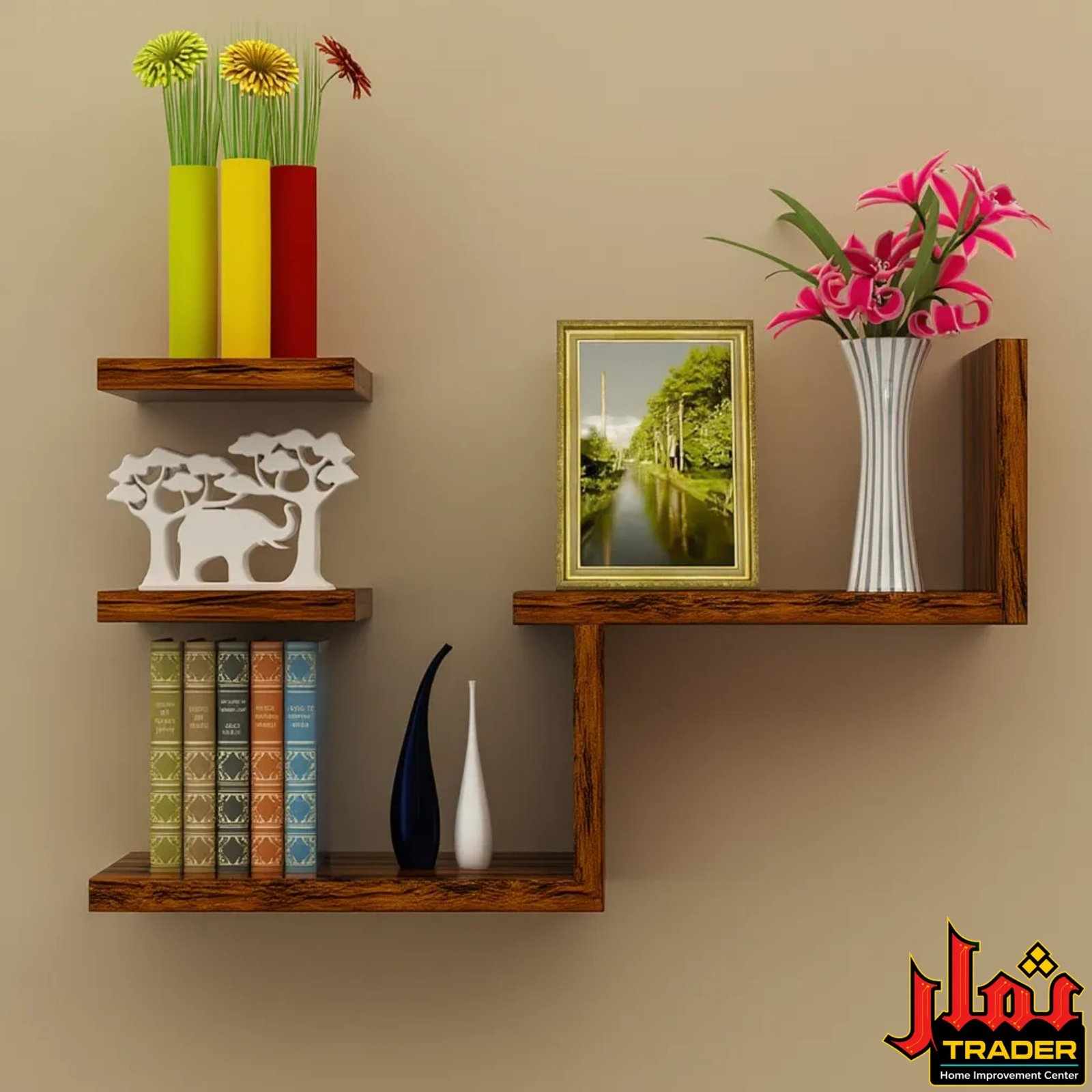 Modern White Wall Shelf Set of 4 with Open Display Storage | Floating Wall Rack & Decorative Shelves Pakistan - Image 4