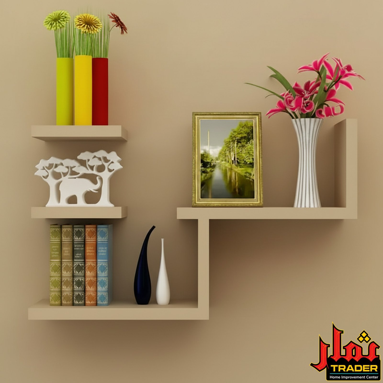 Modern White Wall Shelf Set of 4 with Open Display Storage | Floating Wall Rack & Decorative Shelves Pakistan - Image 3