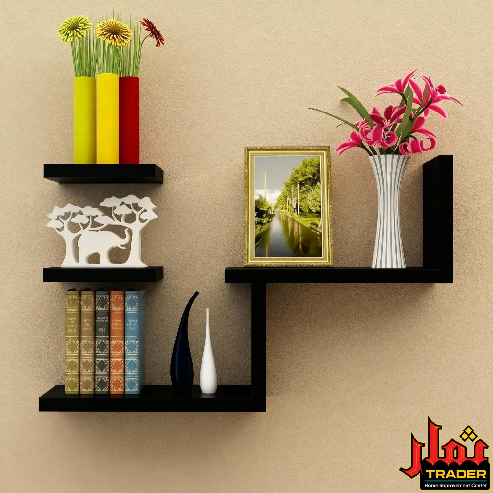 Modern White Wall Shelf Set of 4 with Open Display Storage | Floating Wall Rack & Decorative Shelves Pakistan - Image 2