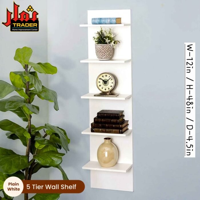 Modern White 5 Tier Wall Shelf | Floating Decorative Display Shelf