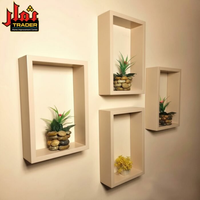 Modern Wooden Wall Shelves Set of 4 with Open Box Design | Floating Display Rack & Decorative Wall Shelf Pakistan