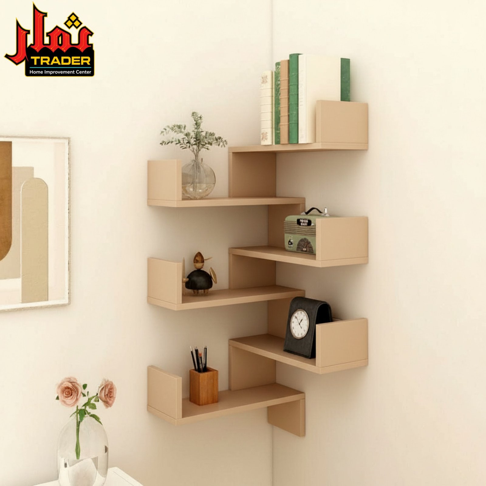 Modern Wooden Wall Shelves with Storage Box Design | Floating Display Rack & Decorative Wall Shelf Pakistan - Image 3