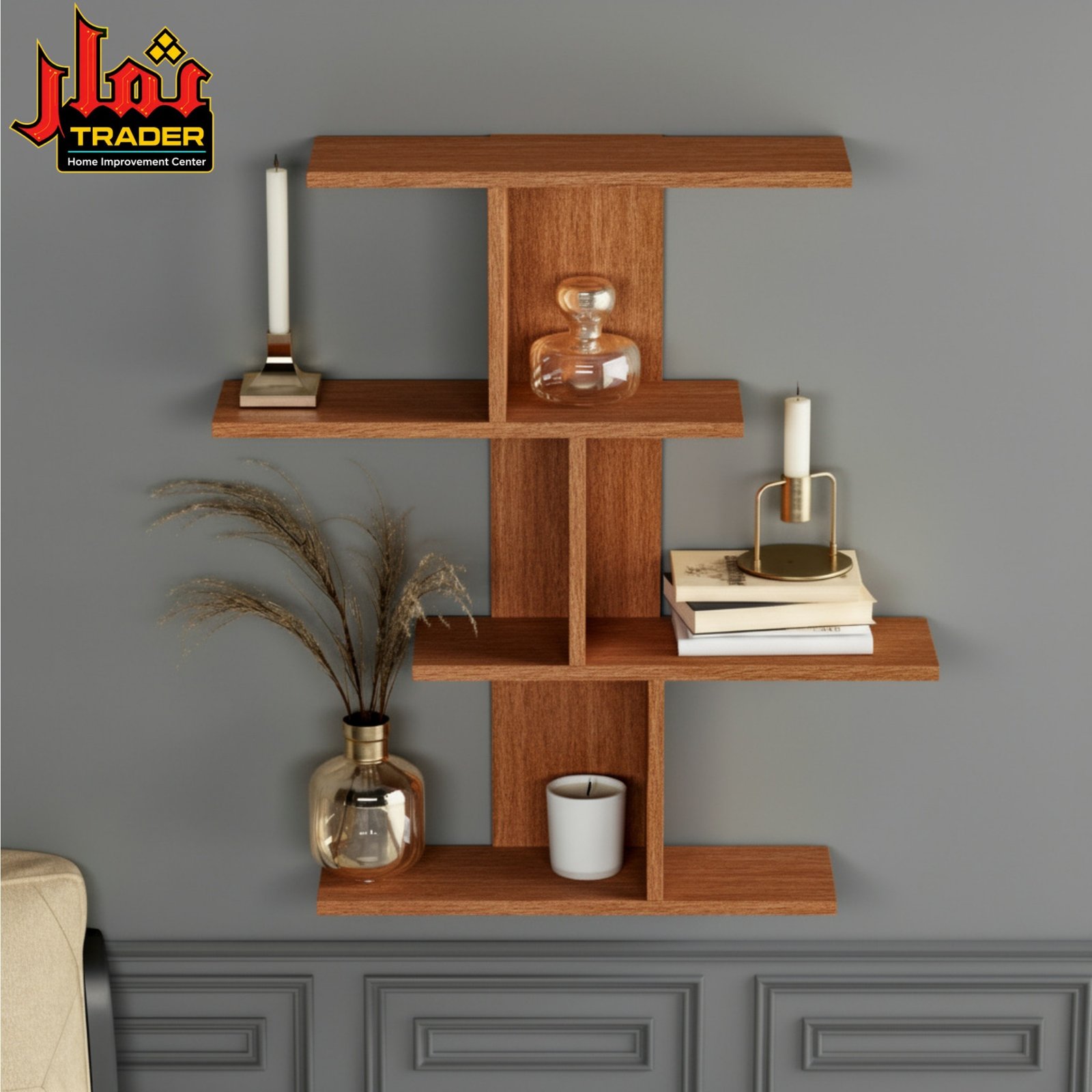 Modern White Wooden Wall Shelf with Geometric Design | Floating Display Rack & Decorative Wall Shelf Pakistan - Image 4