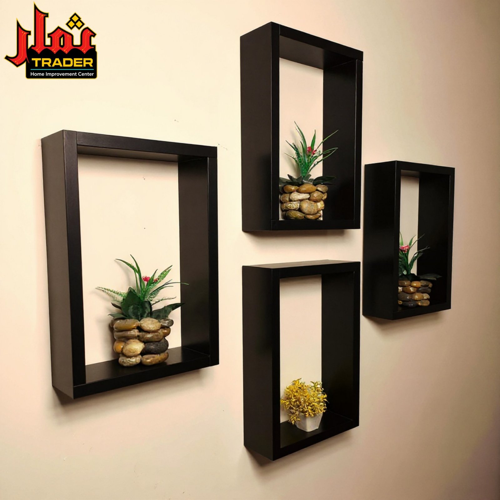 Modern Wooden Wall Shelves Set of 4 with Open Box Design | Floating Display Rack & Decorative Wall Shelf Pakistan - Image 3