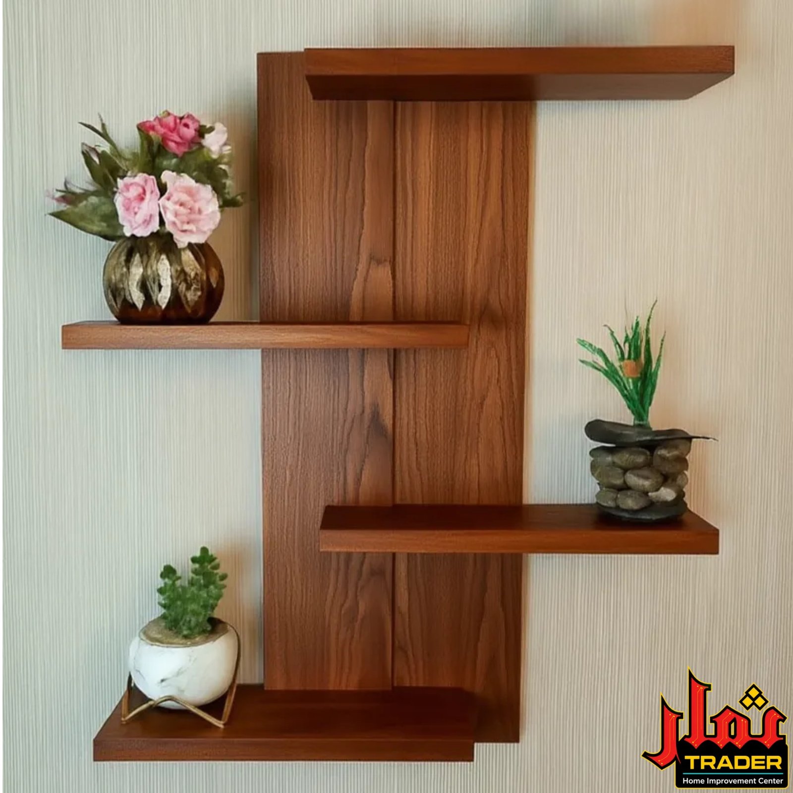Modern Black & White Wall Rack with Shelves | Decorative Wall Display Rack - Image 4