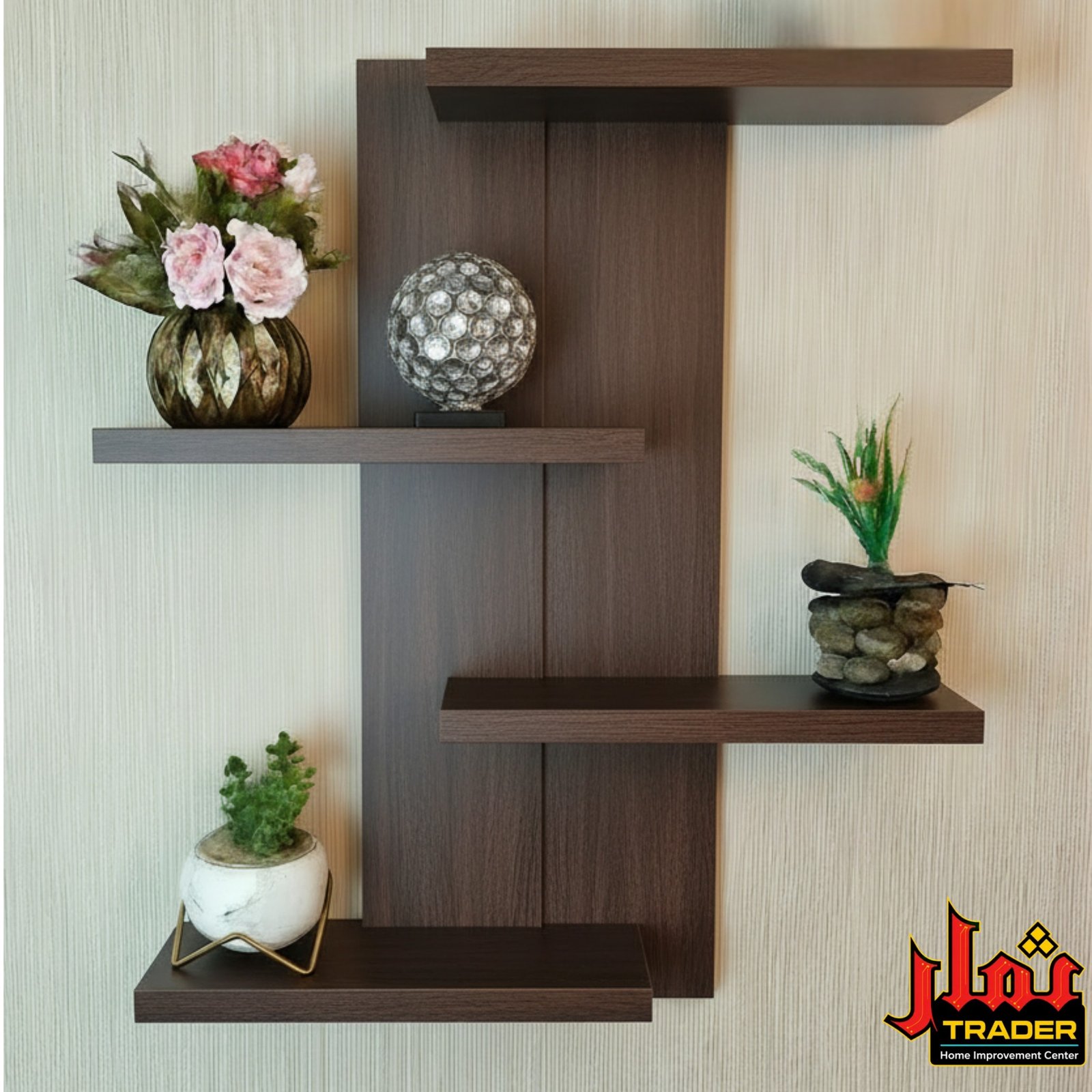 Modern Black & White Wall Rack with Shelves | Decorative Wall Display Rack - Image 7