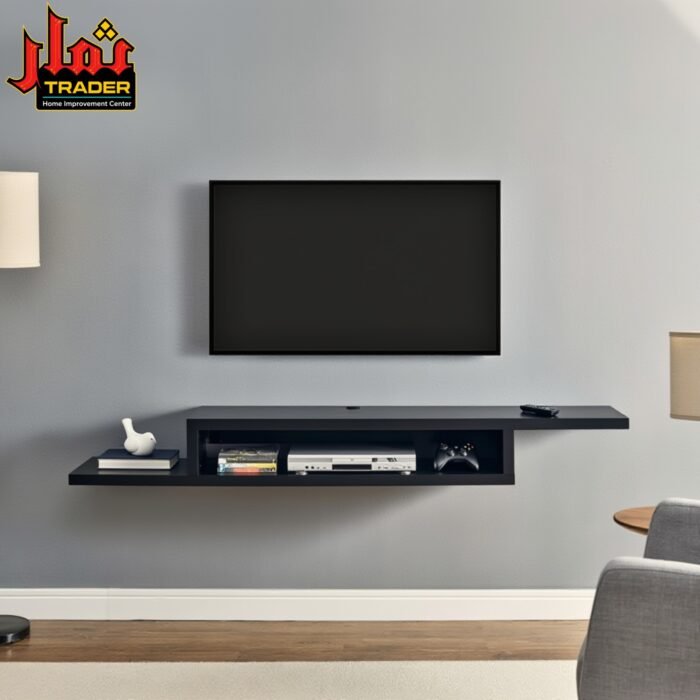 Modern Floating TV Unit with Open Storage Shelf | Wall Mounted TV Console Pakistan
