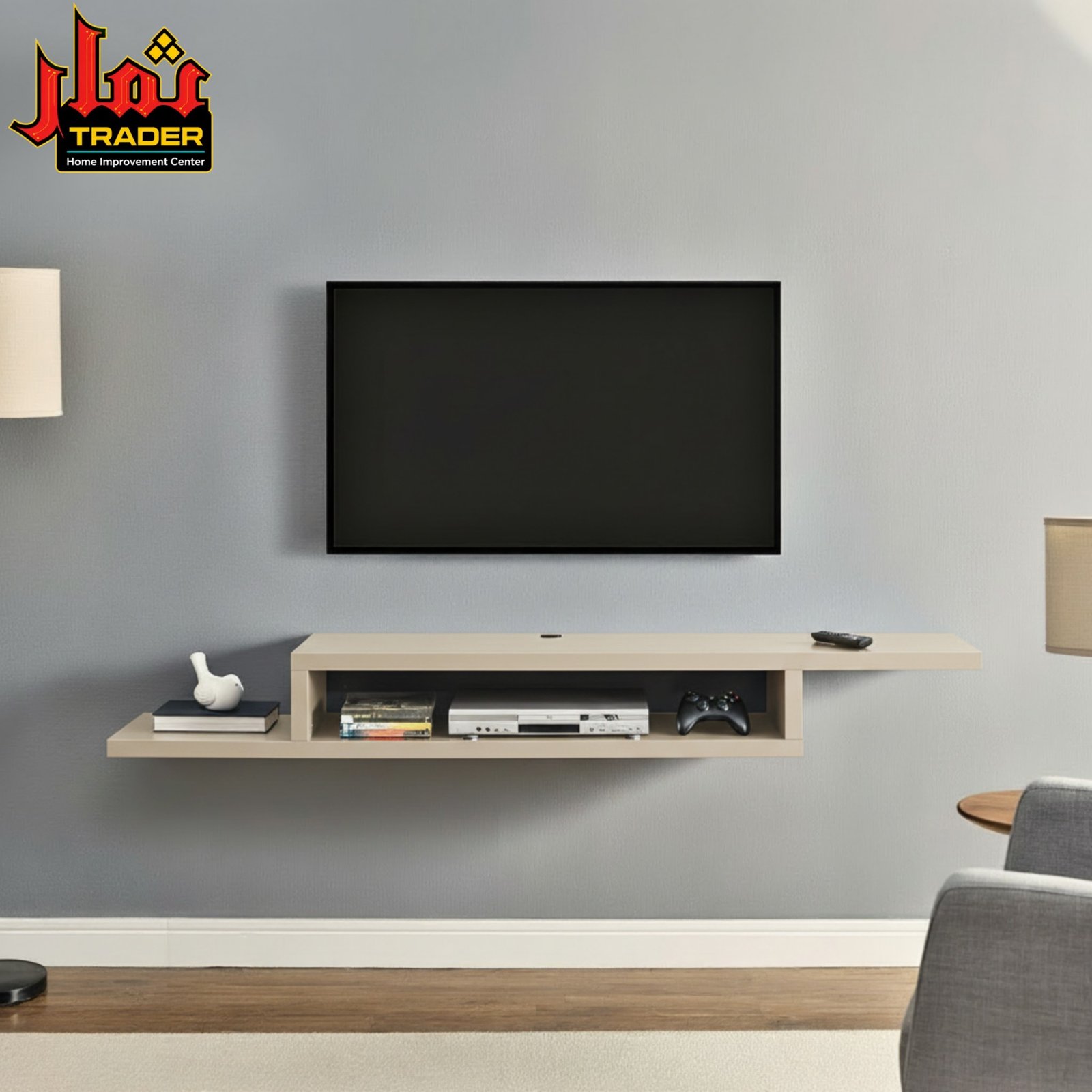Modern Floating TV Unit with Open Storage Shelf | Wall Mounted TV Console Pakistan - Image 3