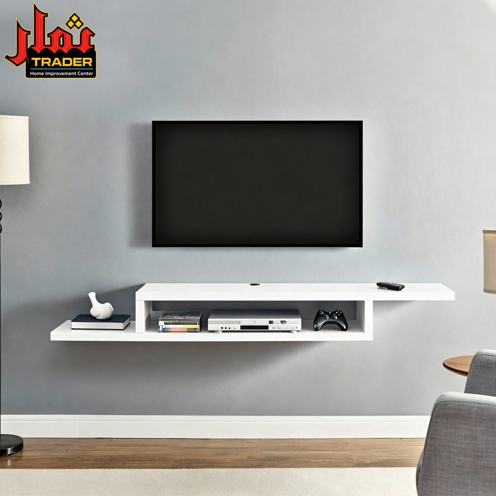 Modern Floating TV Unit with Open Storage Shelf | Wall Mounted TV Console Pakistan - Image 2