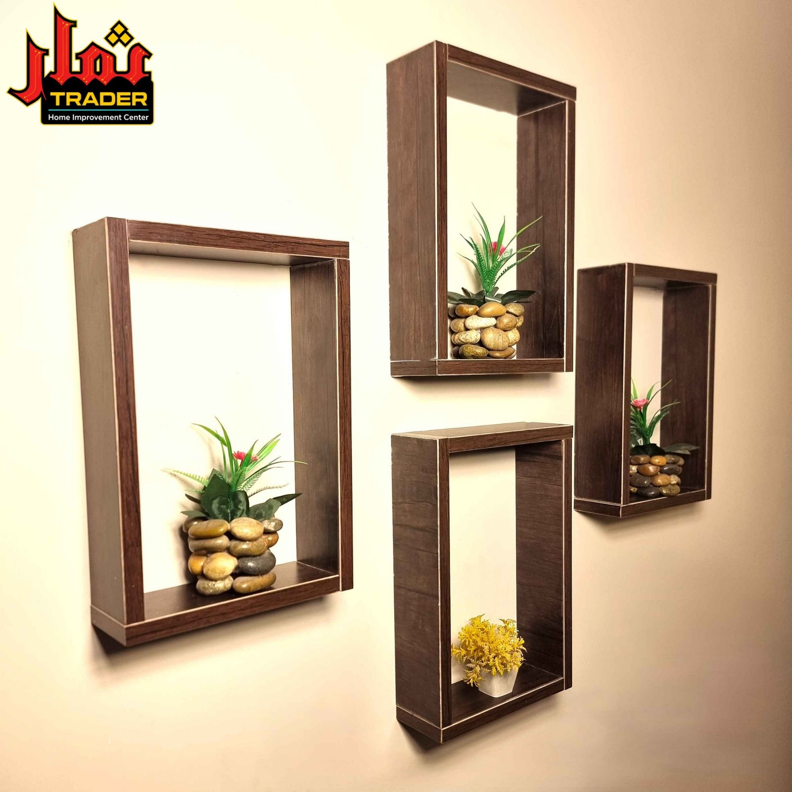 Modern Wooden Wall Shelves Set of 4 with Open Box Design | Floating Display Rack & Decorative Wall Shelf Pakistan - Image 2