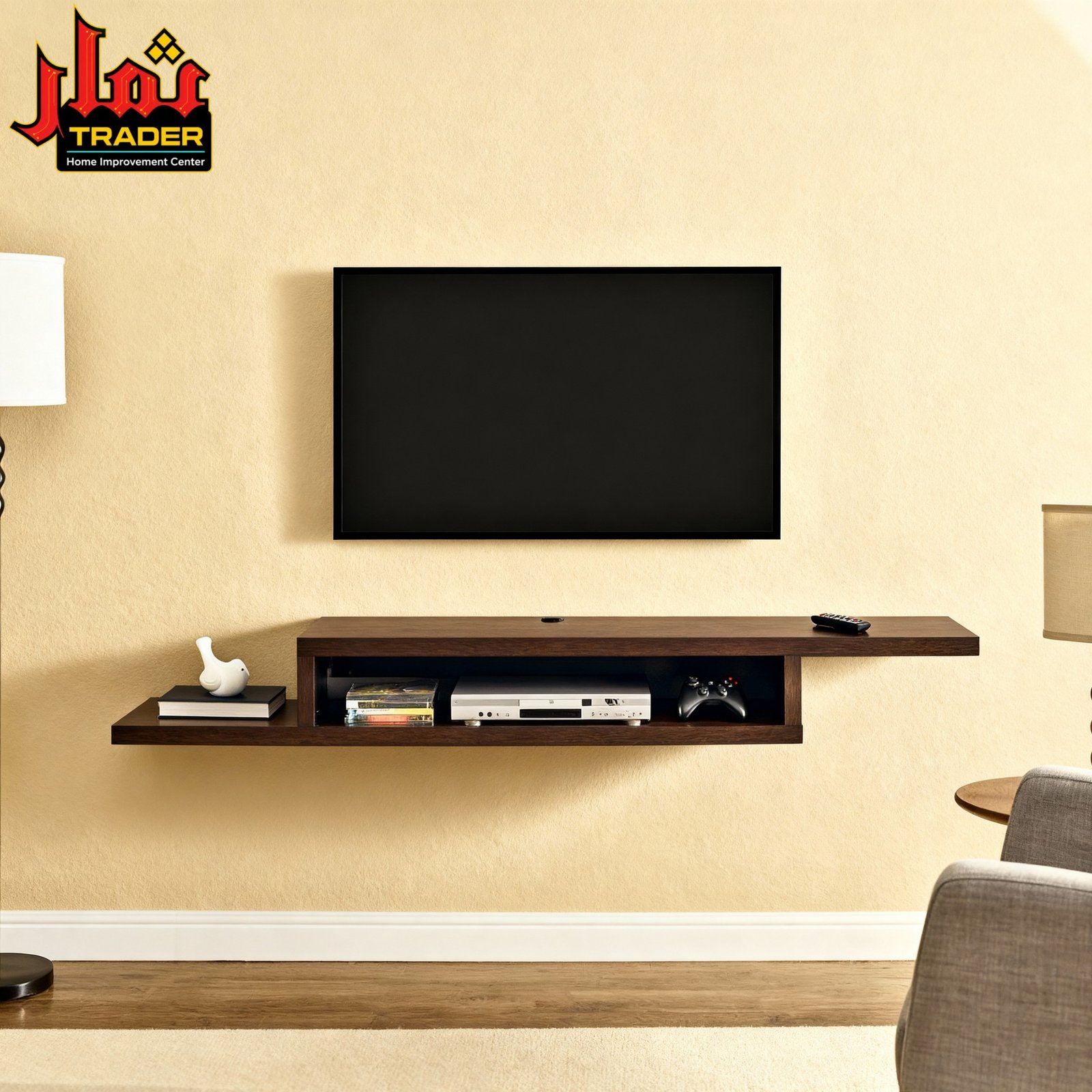 Modern Floating TV Unit with Open Storage Shelf | Wall Mounted TV Console Pakistan - Image 4