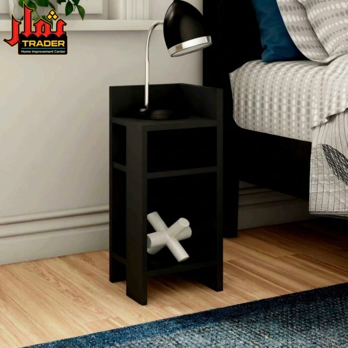 Modern Wooden Bedside Table with Open Storage Shelf | Nightstand & Sofa Side Table Pakistan