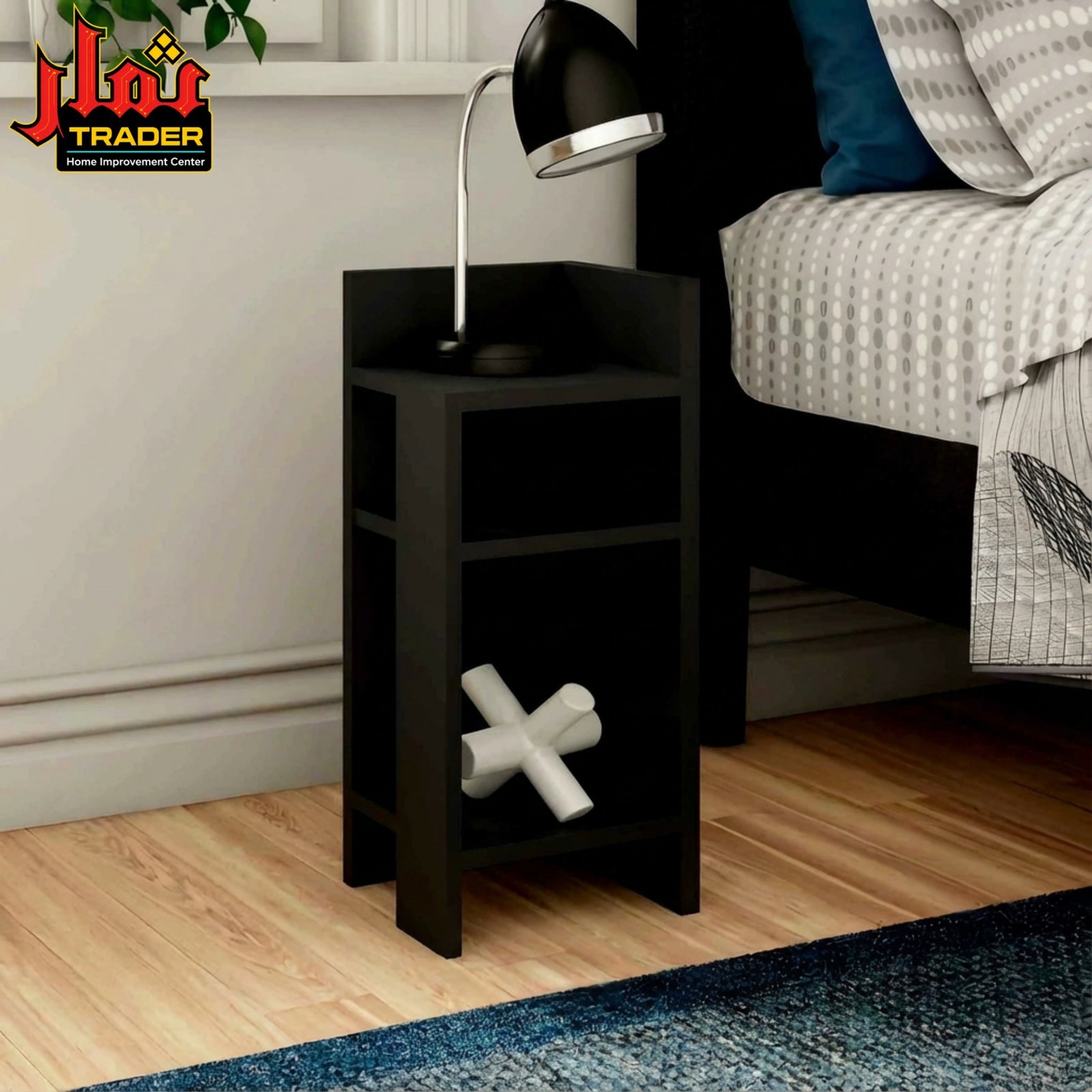 Modern Wooden Bedside Table with Open Storage Shelf | Nightstand & Sofa Side Table Pakistan