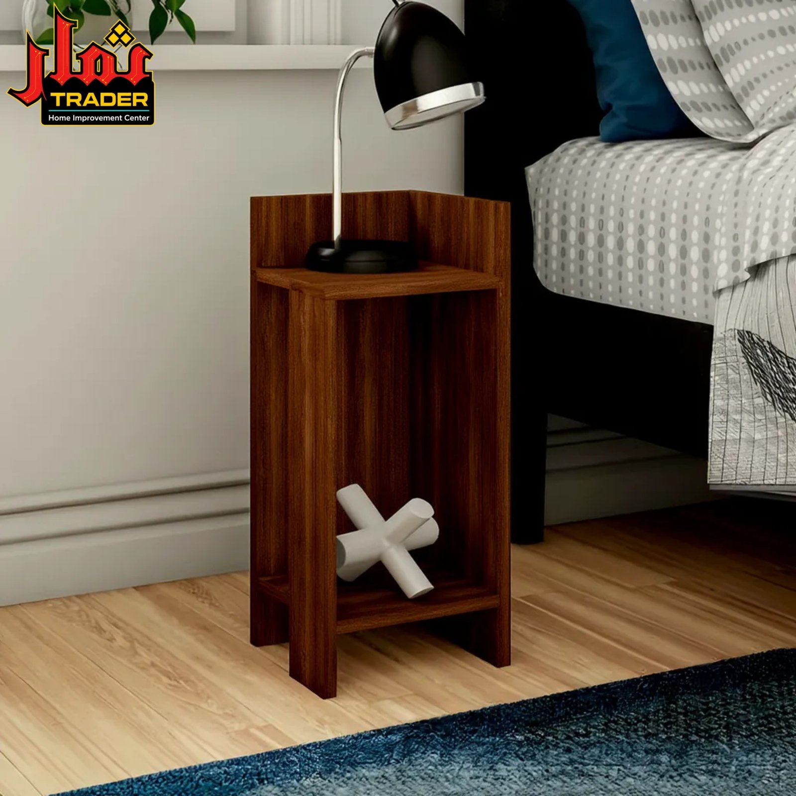Modern Wooden Bedside Table with Open Storage Shelf | Nightstand & Sofa Side Table Pakistan - Image 4