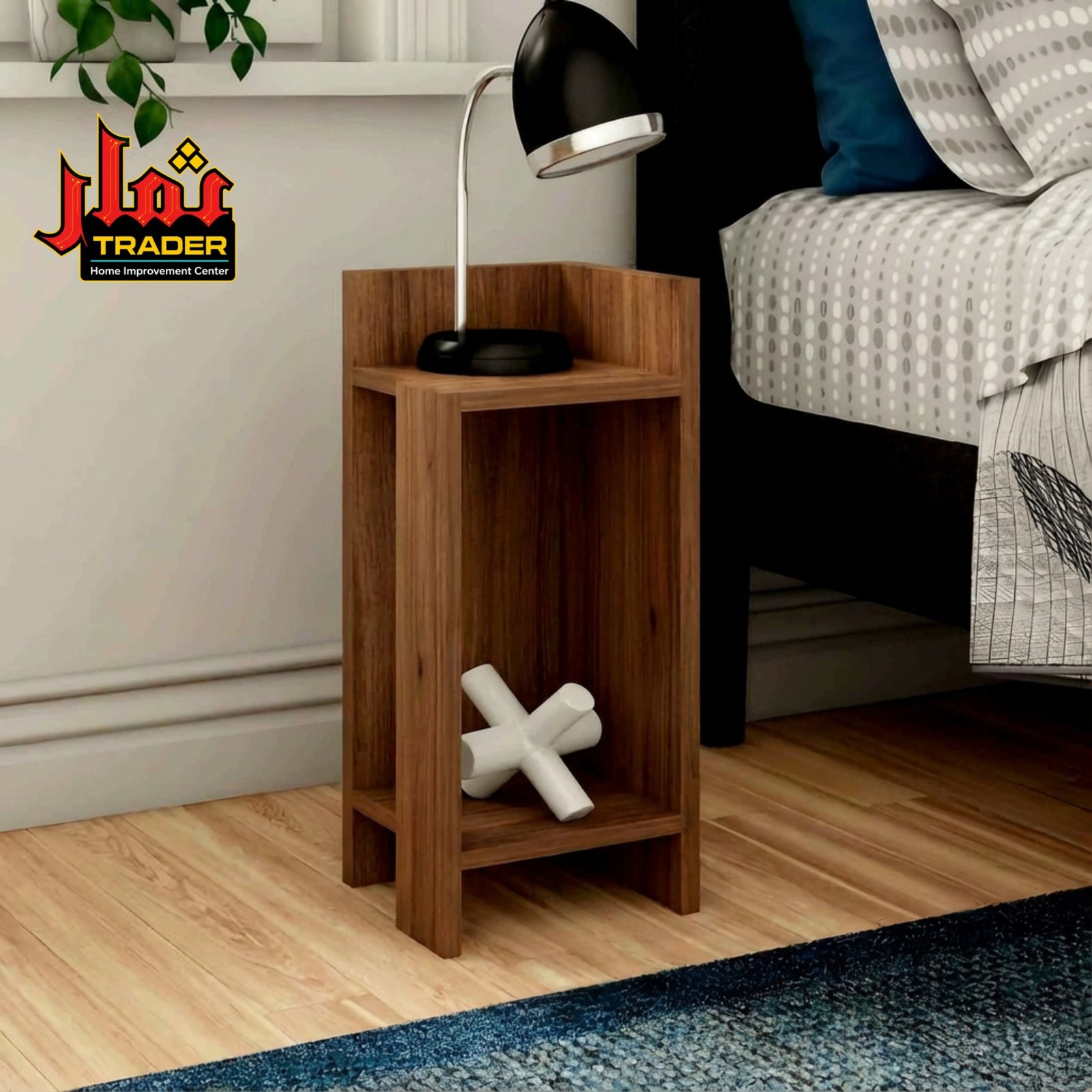 Modern Wooden Bedside Table with Open Storage Shelf | Nightstand & Sofa Side Table Pakistan - Image 2