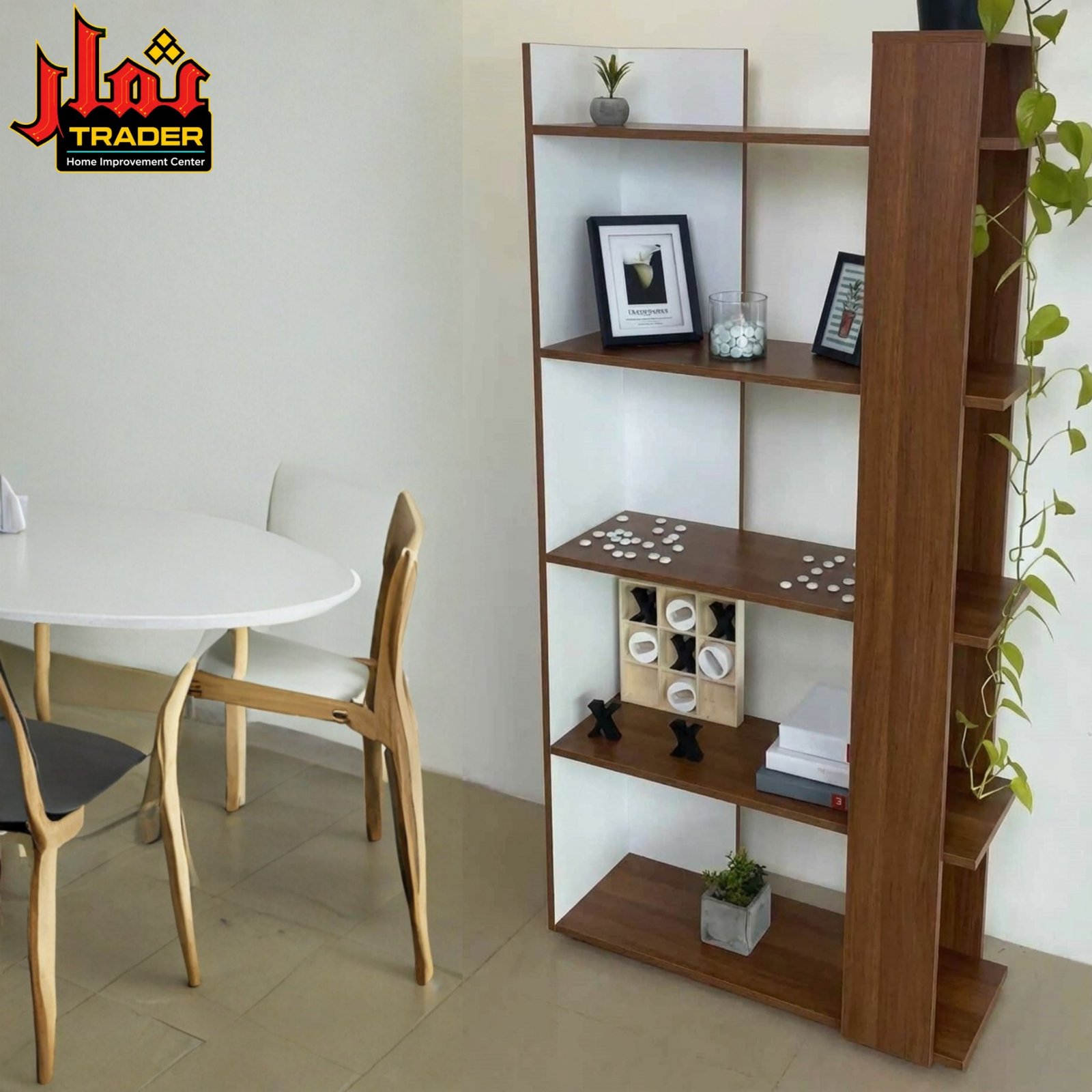 Modern Wooden Display Rack with Multi-Tier Shelves | Freestanding Bookcase & Home Organizer - Image 4