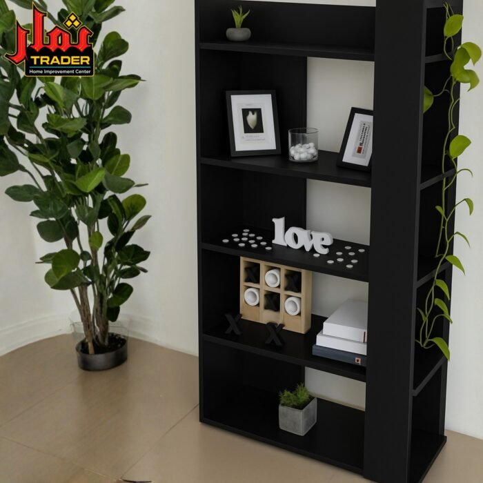 Modern Black Bookshelf | Multi-Tier Decorative Display & Storage Rack