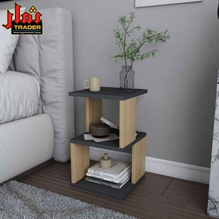 Modern Wooden Side Table with 2 Open Storage Shelves | Bedside Nightstand & Sofa End Table Pakistan