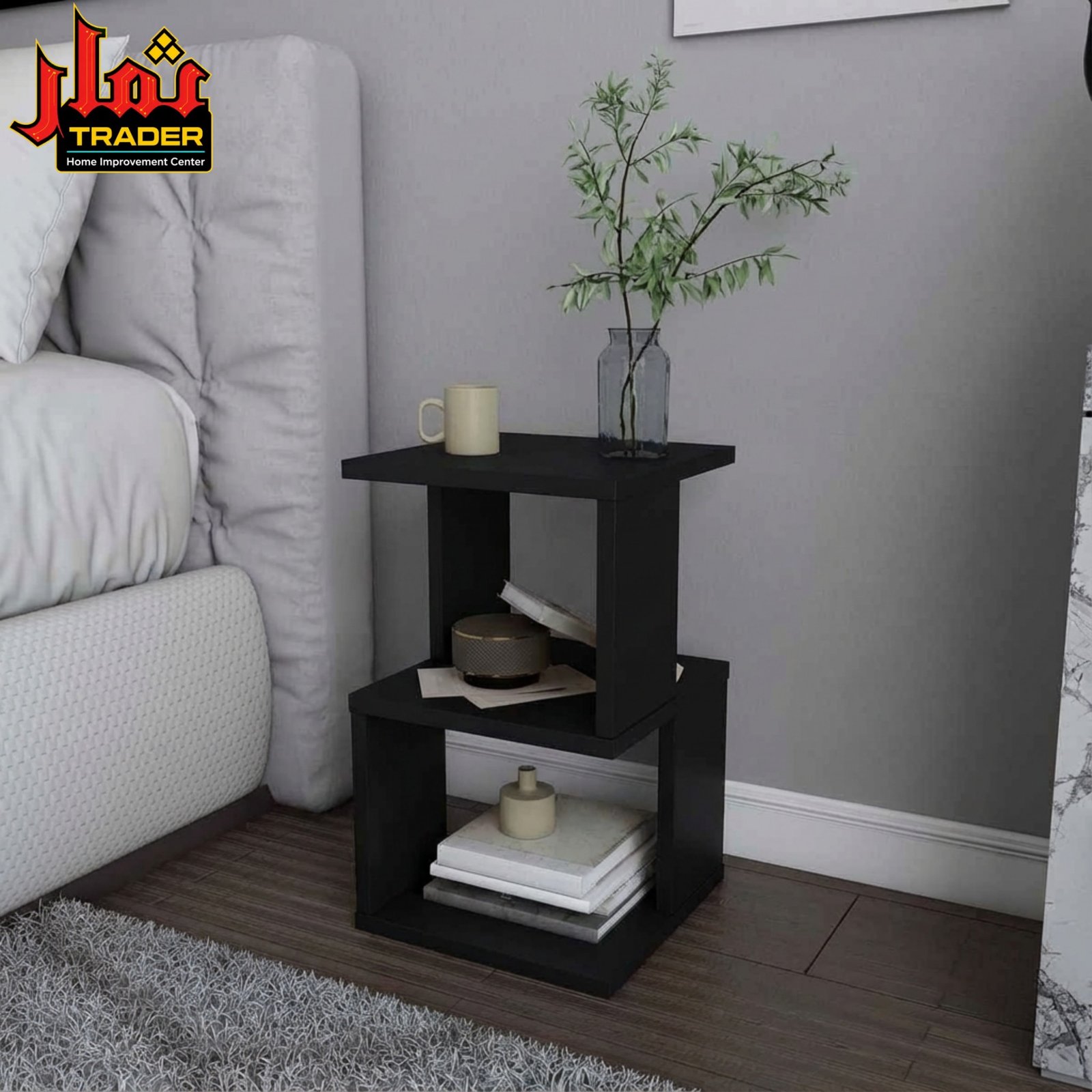 Modern Wooden Side Table with 2 Open Storage Shelves | Bedside Nightstand & Sofa End Table Pakistan - Image 3