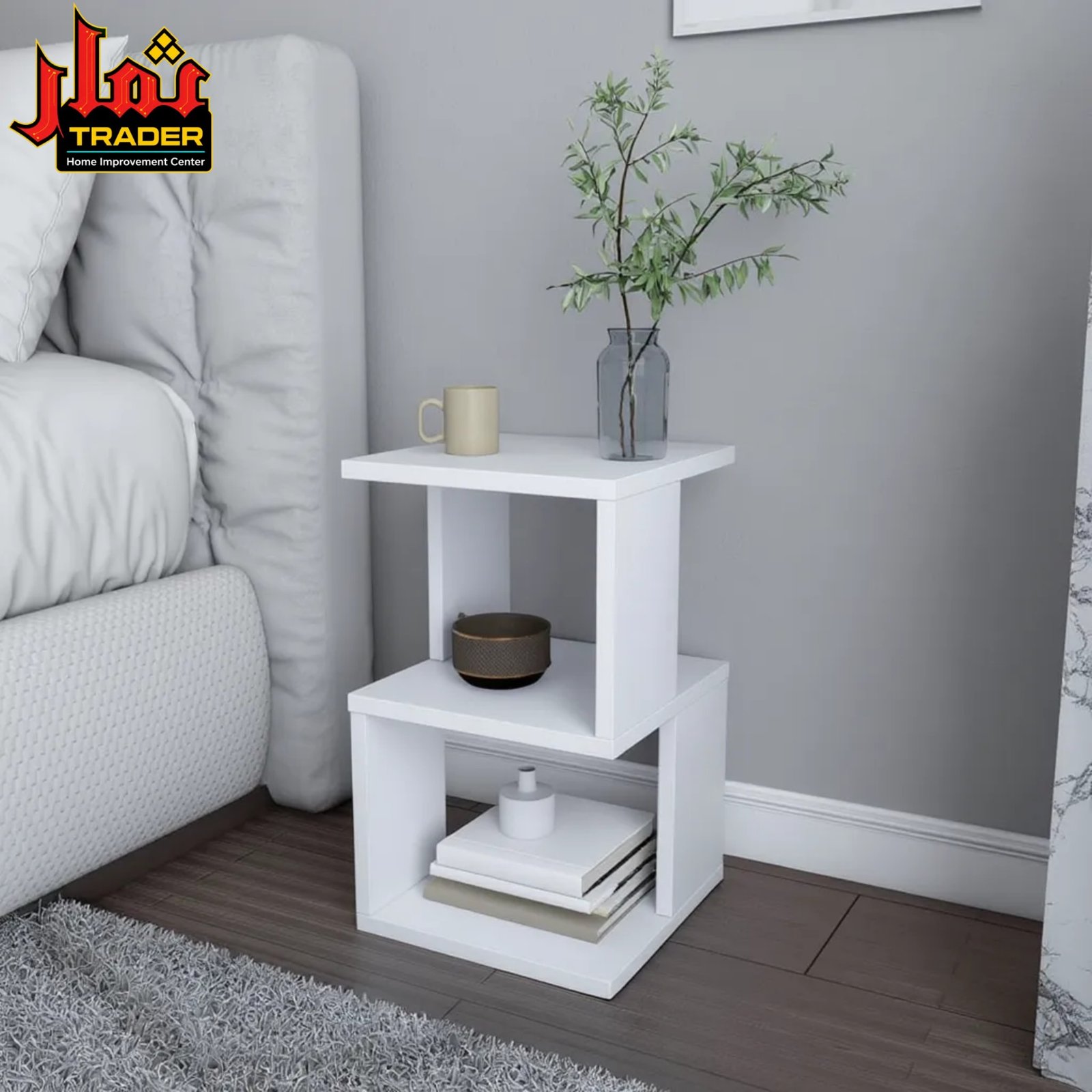 Modern Wooden Side Table with 2 Open Storage Shelves | Bedside Nightstand & Sofa End Table Pakistan - Image 2