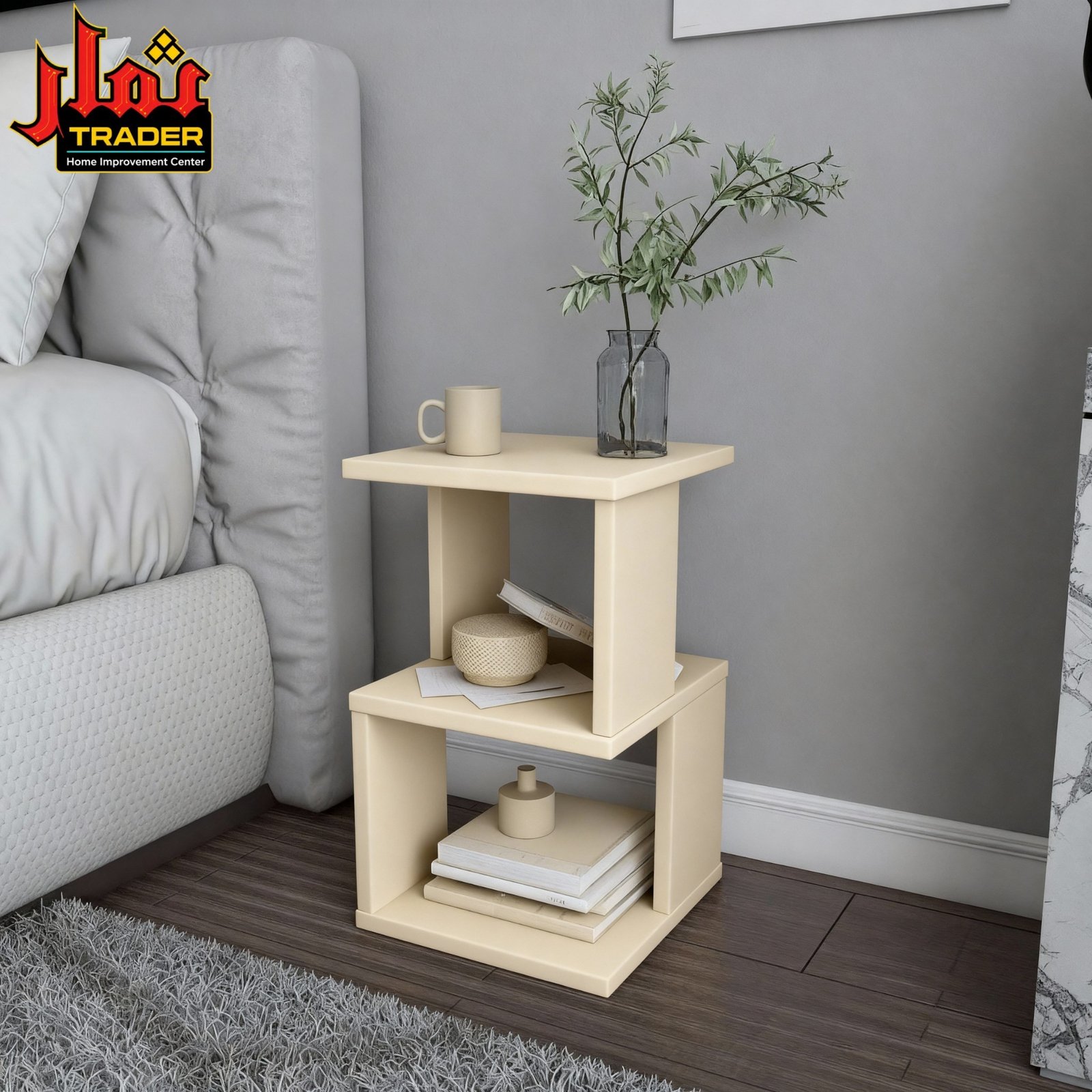 Modern Wooden Side Table with 2 Open Storage Shelves | Bedside Nightstand & Sofa End Table Pakistan - Image 5