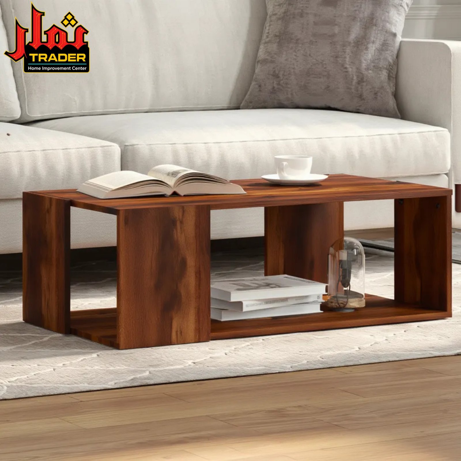 Modern Black Coffee Table with Open Storage Shelf | Living Room Center Table Pakistan