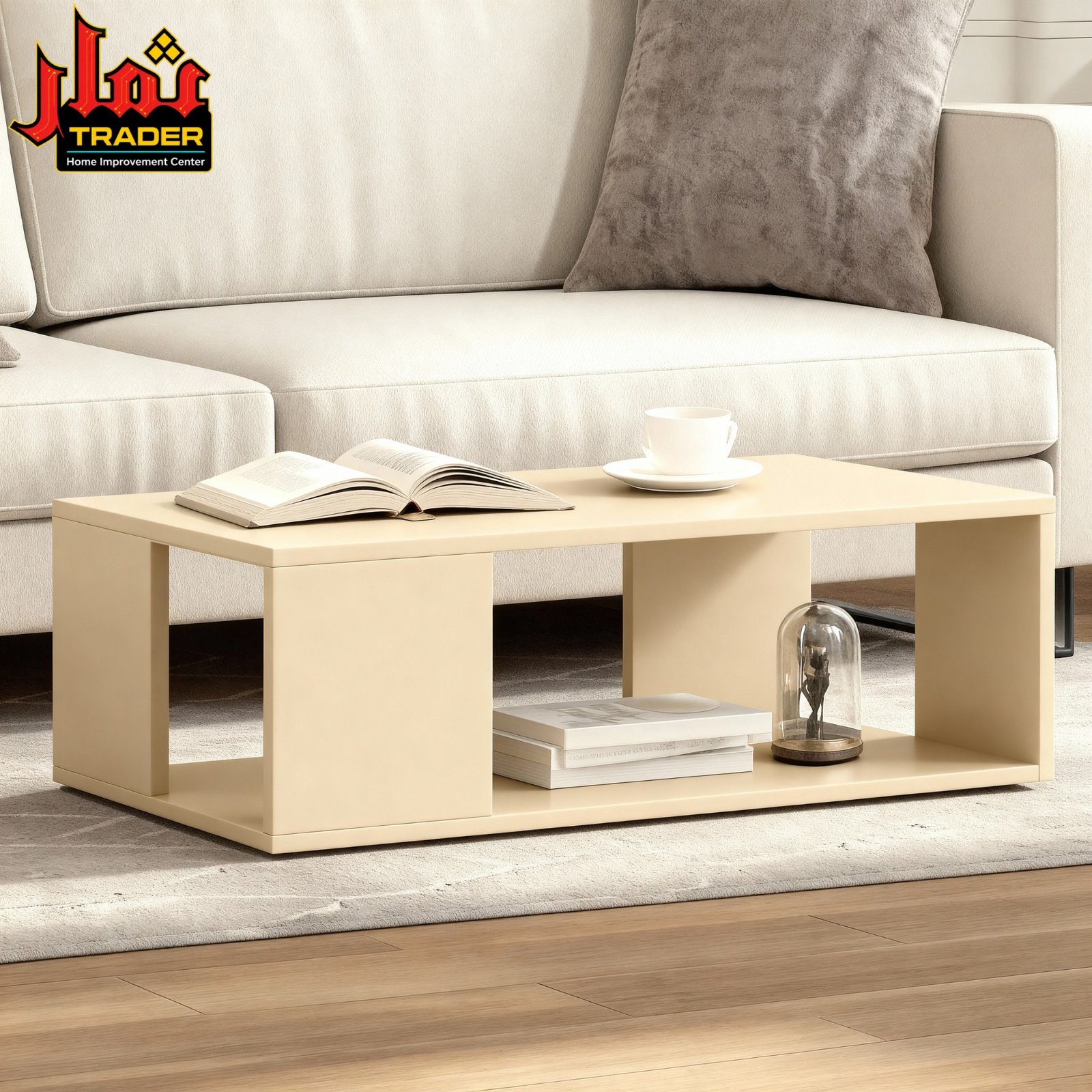 Modern Black Coffee Table with Open Storage Shelf | Living Room Center Table Pakistan - Image 3