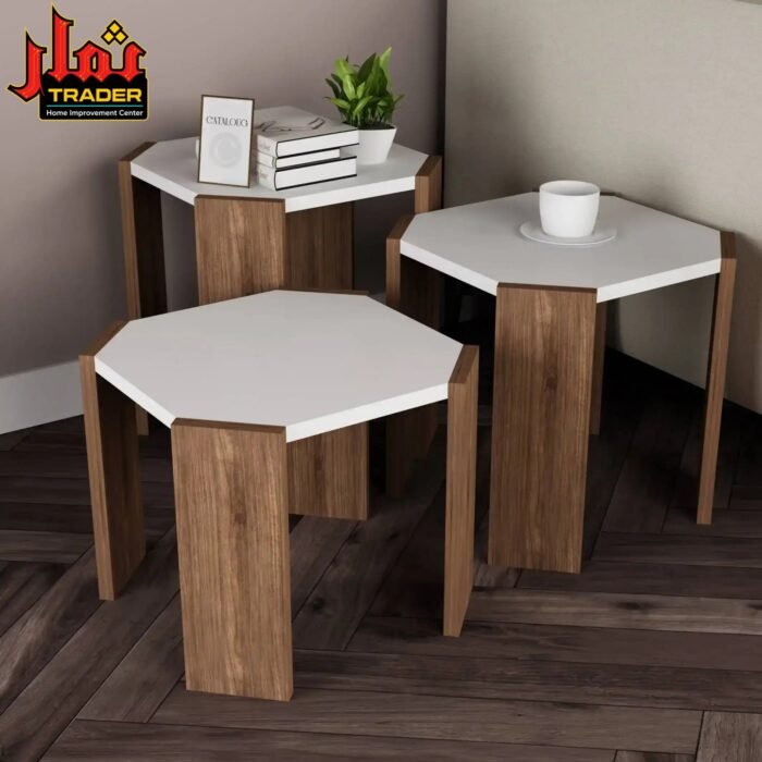 Modern Wooden Nesting Coffee Table Set of 3 | Octagon Side Tables for Living Room Pakistan