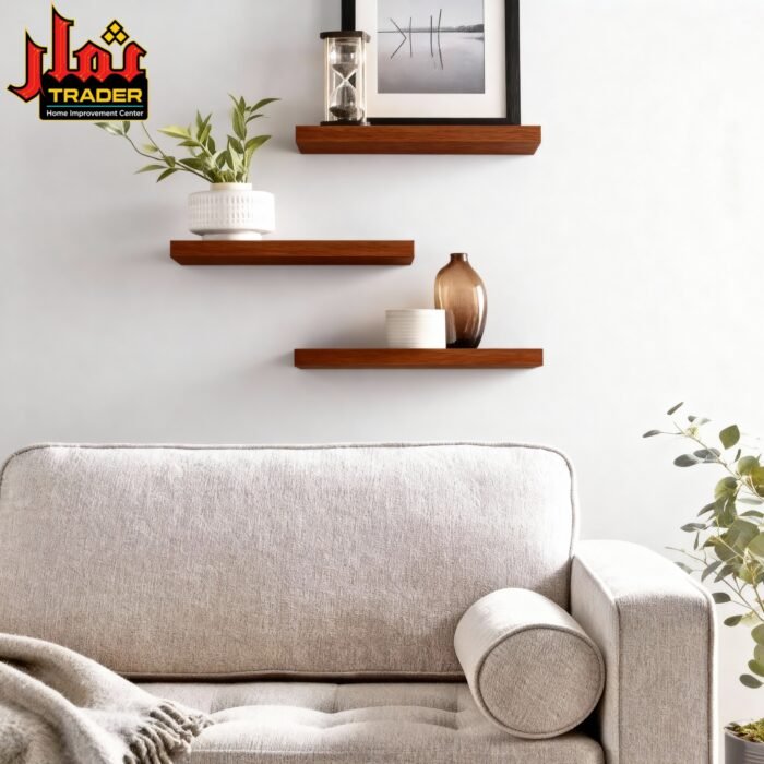 Modern Brown Floating Wall Shelves | Wooden Decorative Display Shelves