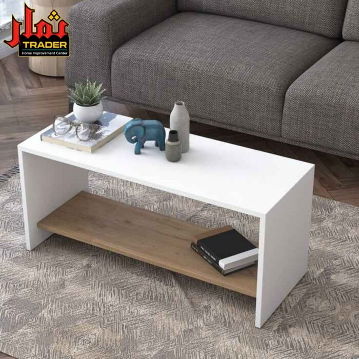 Modern White Coffee Table with Open Storage Shelf | Living Room Center Table Pakistan