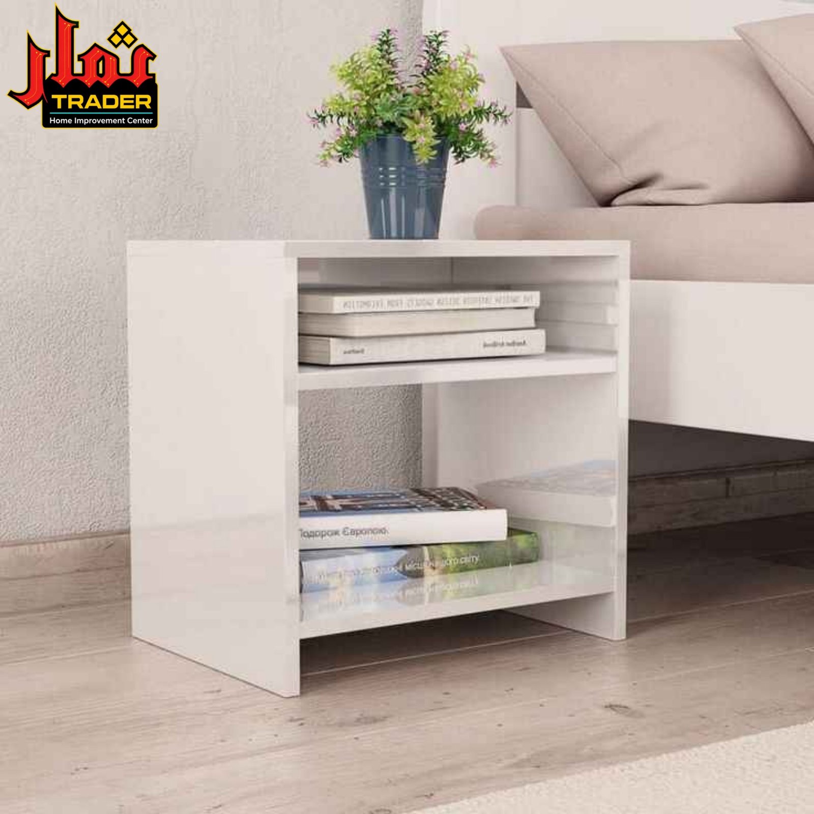 Modern Black Wooden Side Table with Open Shelves | Bedside Nightstand & Sofa End Table Pakistan