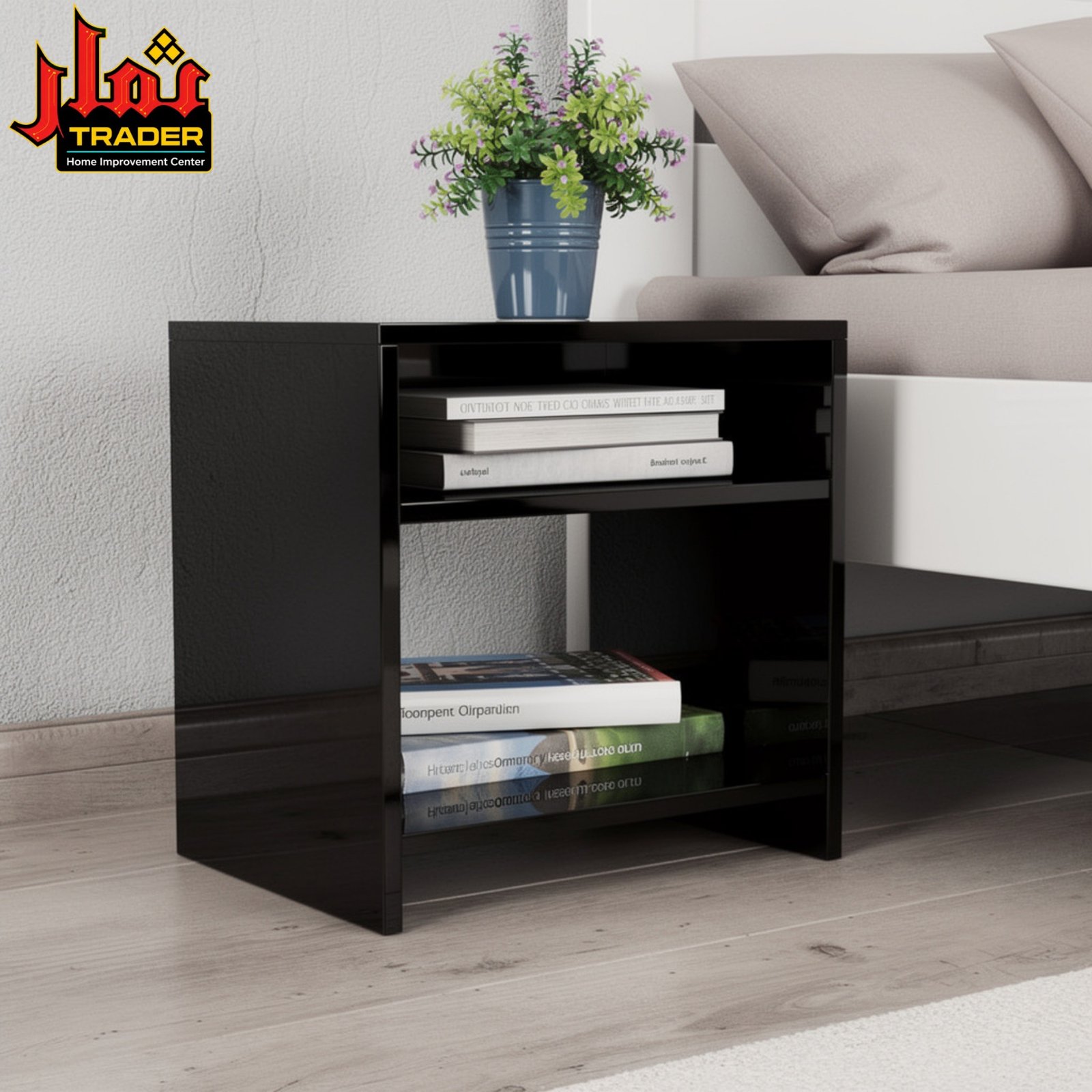 Modern Black Wooden Side Table with Open Shelves | Bedside Nightstand & Sofa End Table Pakistan - Image 5
