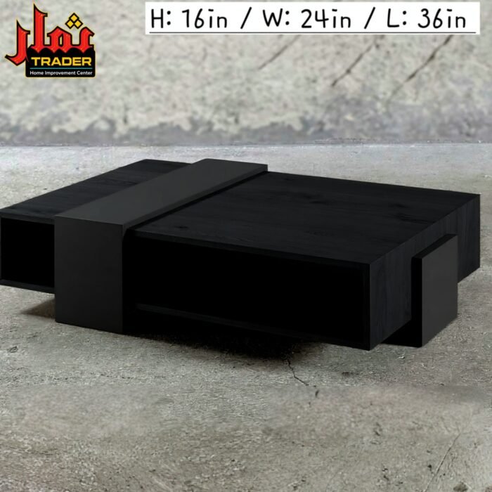 Modern Black Coffee Table with Storage & Raised Top | Living Room Center Table Pakistan